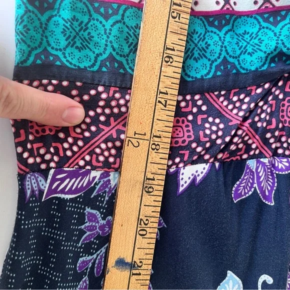 Jaase Boho Batik Style Print Tiered Maxi Dress in Navy and Lavender - Size S - Picture 9 of 12